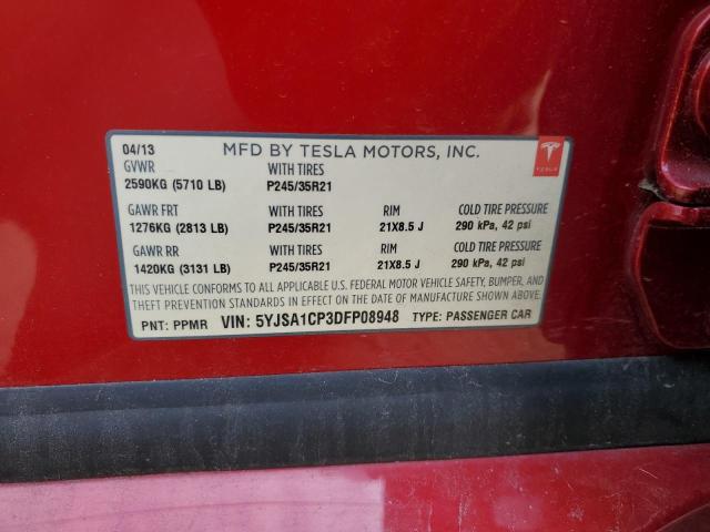 5YJSA1CP3DFP08948 - 2013 TESLA MODEL S Կարմիր լուսանկար 12