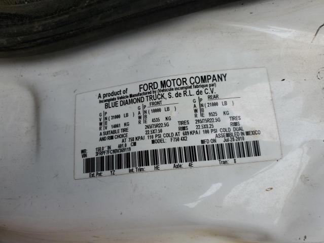 3FRPF7FC9BV369119 - 2011 FORD F750 SUPER DUTY WHITE photo 10