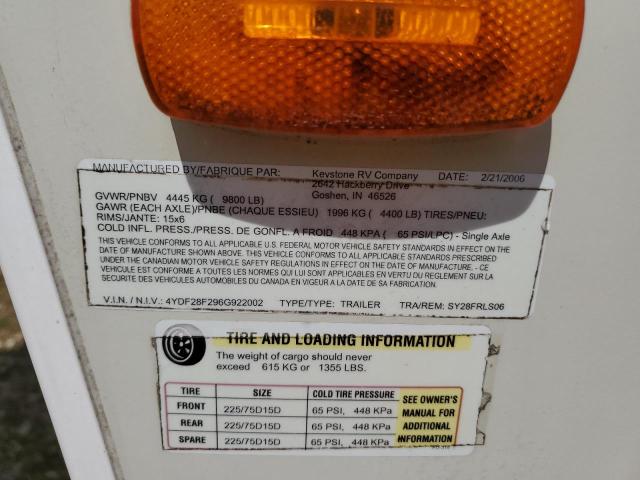 4YDF28F296G922002 - 2006 KEYSTONE OUTBACK WHITE photo 10