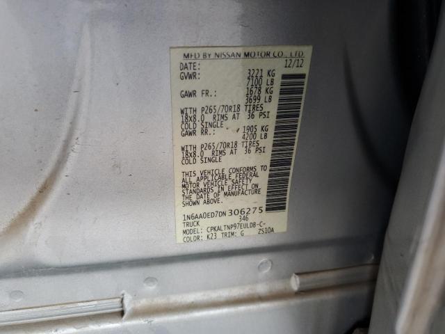 1N6AA0ED7DN306275 - 2013 NISSAN TITAN S SILVER photo 12