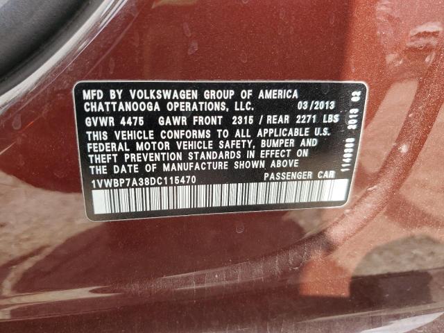 1VWBP7A38DC115470 - 2013 VOLKSWAGEN PASSAT SE MAROON photo 13