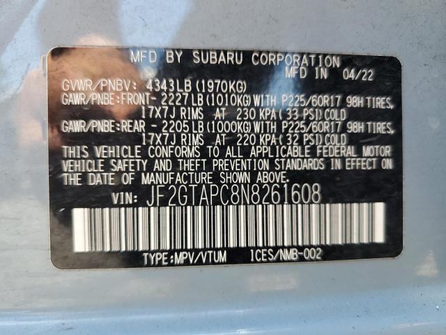 JF2GTAPC8N8261608 - 2022 SUBARU CROSSTREK PREMIUM BLUE photo 13