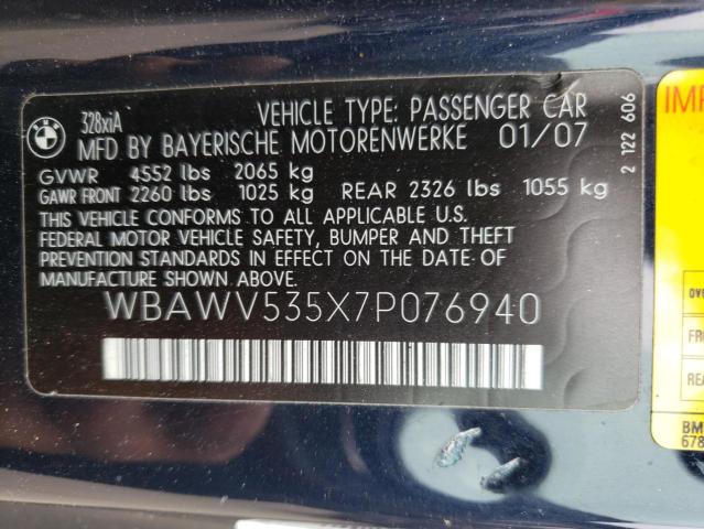 WBAWV535X7P076940 - 2007 BMW 328 XI SULEV BLUE photo 12