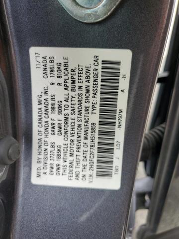 2HGFC2F78JH515859 - 2018 HONDA CIVIC EX Grau Foto 12