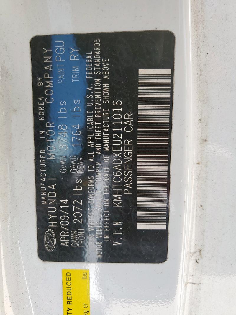 KMHTC6ADXEU211016 - 2014 HYUNDAI VELOSTER WHITE photo 13