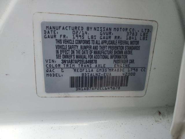 3N1AB7AP2EL649878 - 2014 NISSAN SENTRA S WHITE photo 12