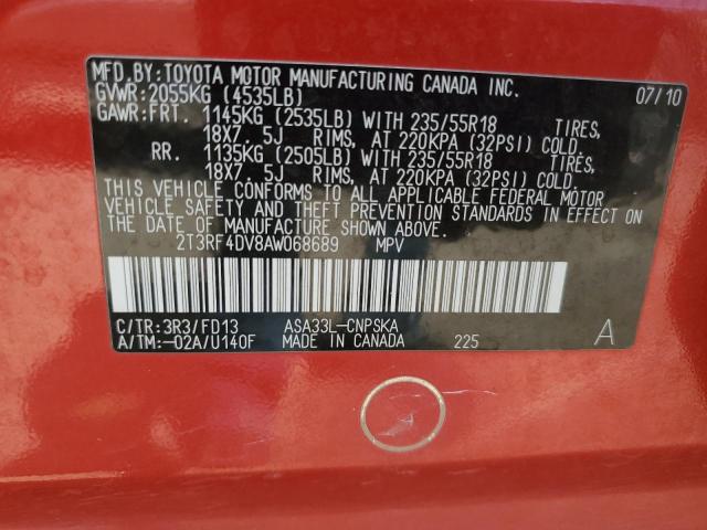 2T3RF4DV8AW068689 - 2010 TOYOTA RAV4 SPORT Qırmızı foto 12