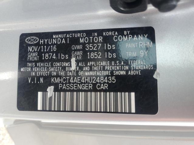 KMHCT4AE4HU248435 - 2017 HYUNDAI ACCENT SE SILVER photo 12