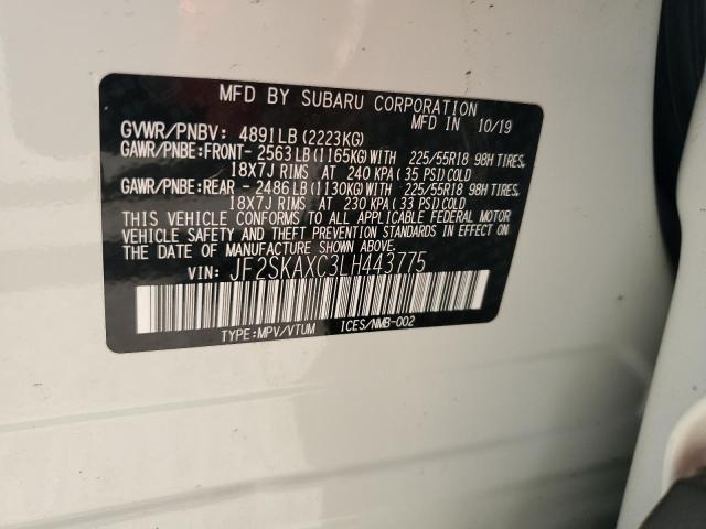 JF2SKAXC3LH443775 - 2020 SUBARU FORESTER TOURING თეთრი ფოტო 13