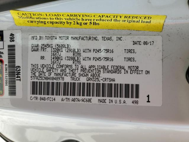 5TFRZ5CN8HX048978 - 2017 TOYOTA TACOMA ACCESS CAB თეთრი ფოტო 13