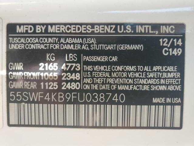 55SWF4KB9FU038740 - 2015 MERCEDES-BENZ C 300 4MATIC WHITE photo 12