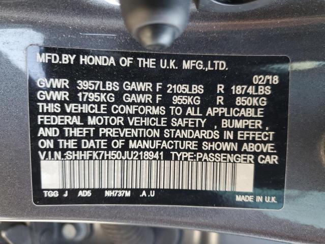 SHHFK7H50JU218941 - 2018 HONDA CIVIC EX Gris foto 12