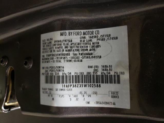 1FAFP38Z35W102588 - 2005 FORD FOCUS ZX4 ST GRAY photo 10