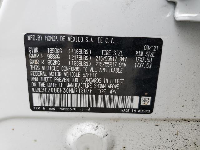 3CZRU6H30NM718076 - 2022 HONDA HR-V LX WHITE photo 13