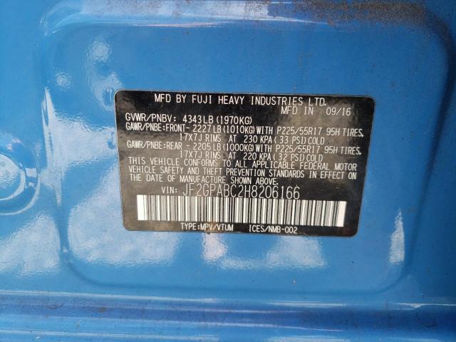 JF2GPABC2H8206166 - 2017 SUBARU CROSSTREK PREMIUM BLUE photo 12