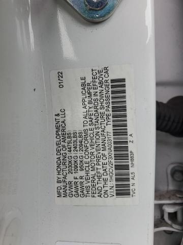 1HGCV2F3XNA003177 - 2022 HONDA ACCORD SPORT 白色 照片 13