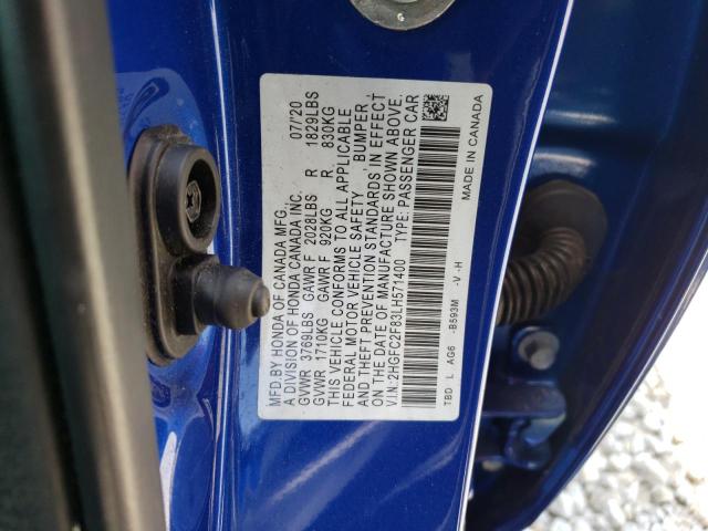 2HGFC2F83LH571400 - 2020 HONDA CIVIC SPORT 蓝色 照片 12