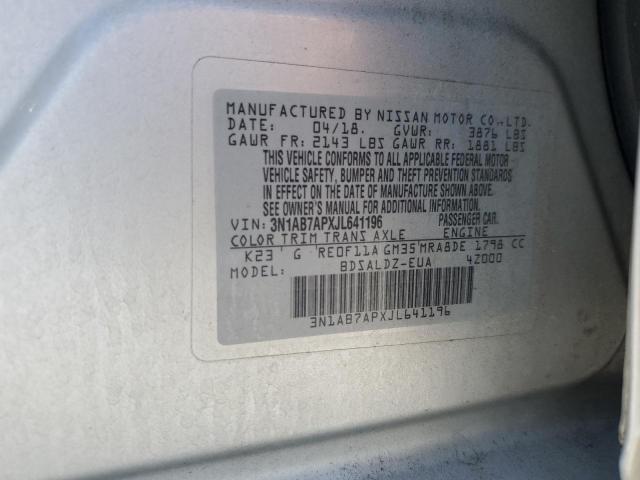 3N1AB7APXJL641196 - 2018 NISSAN SENTRA S SILVER photo 12