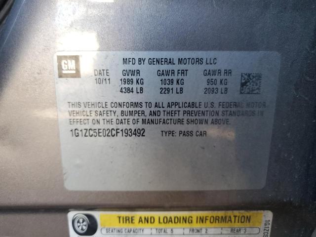 1G1ZC5E02CF193492 - 2012 CHEVROLET MALIBU 1LT 灰色 照片 10