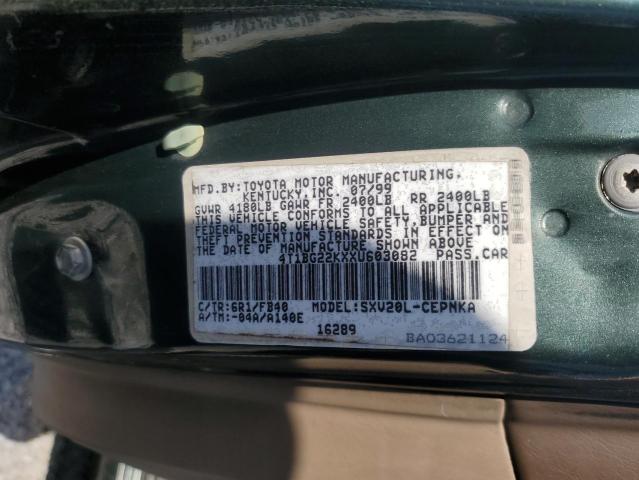 4T1BG22KXXU603082 - 1999 TOYOTA CAMRY CE GREEN photo 12