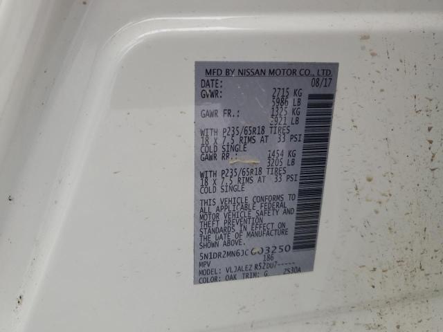 5N1DR2MN6JC603250 - 2018 NISSAN PATHFINDER S WHITE photo 12