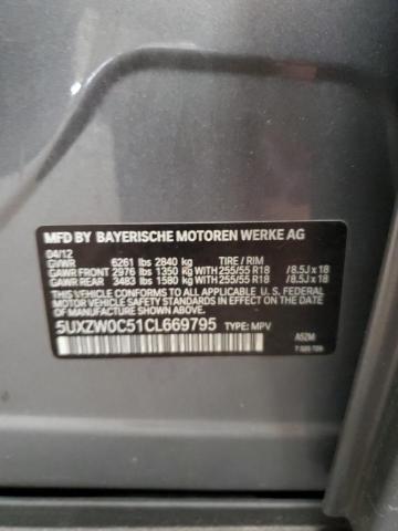 5UXZW0C51CL669795 - 2012 BMW X5 XDRIVE35D GRAY photo 12