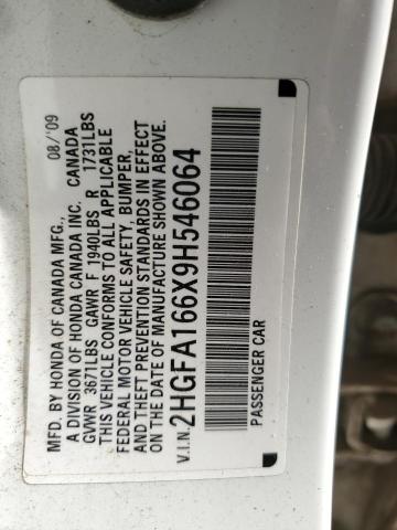 2HGFA166X9H546064 - 2009 HONDA CIVIC LX-S Blanc photo 12