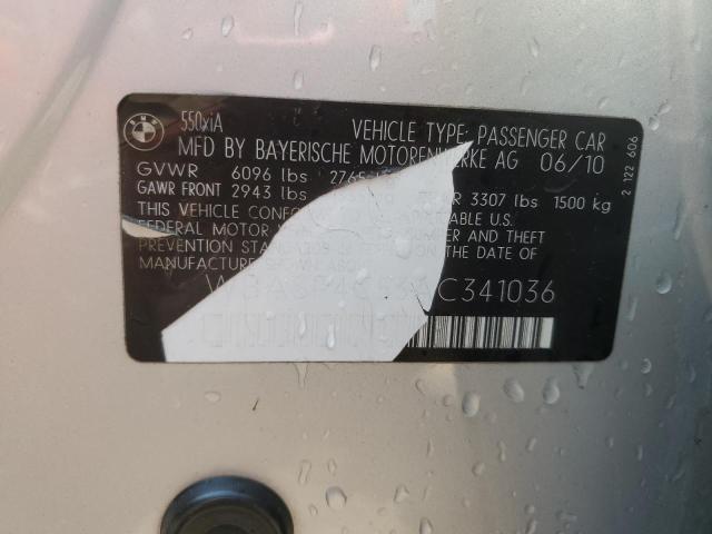 WBASP4C53AC341036 - 2010 BMW 550 XIGT SILVER photo 12