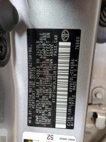 4T1F31AK9LU538163 - 2020 TOYOTA CAMRY XLE GRAY photo 12