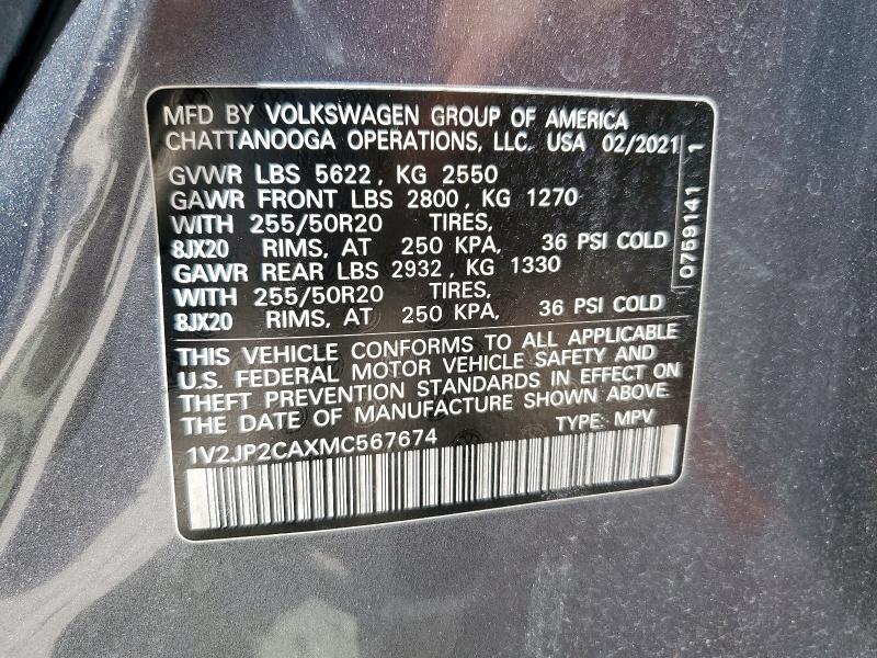 1V2JP2CAXMC567674 - 2021 VOLKSWAGEN ATLAS SE Argent photo 13