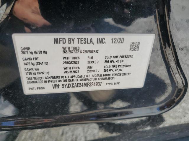 5YJXCAE24MF324937 - 2021 TESLA MODEL X შავი ფოტო 12