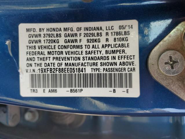 19XFB2F88EE051841 - 2014 HONDA CIVIC EX BLUE photo 12