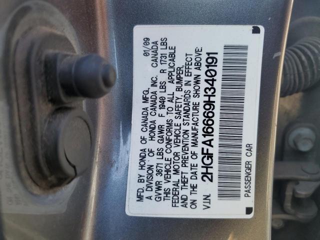 2HGFA16669H340191 - 2009 HONDA CIVIC LX-S ნაცრისფერი ფოტო 13