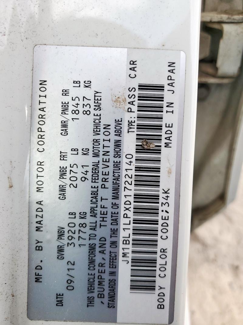 JM1BL1LPXD1722140 - 2013 MAZDA 3 I WHITE photo 13