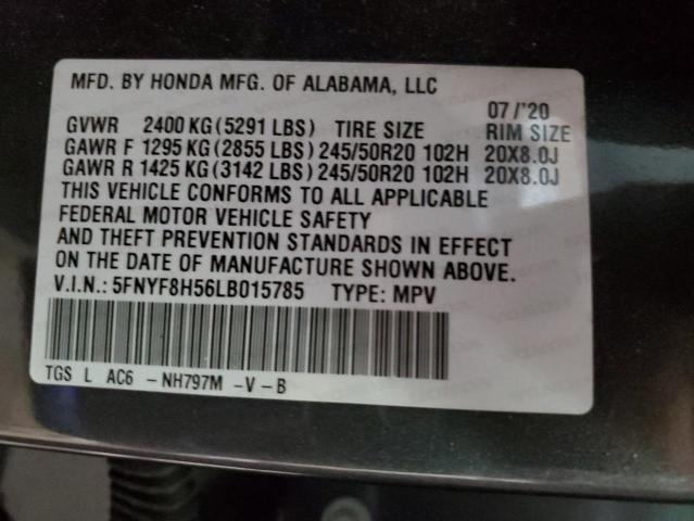 5FNYF8H56LB015785 - 2020 HONDA PASSPORT EXL GRAY photo 14