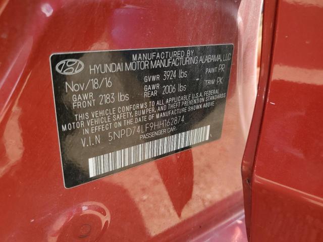 5NPD74LF9HH162874 - 2017 HYUNDAI ELANTRA SE RED photo 12