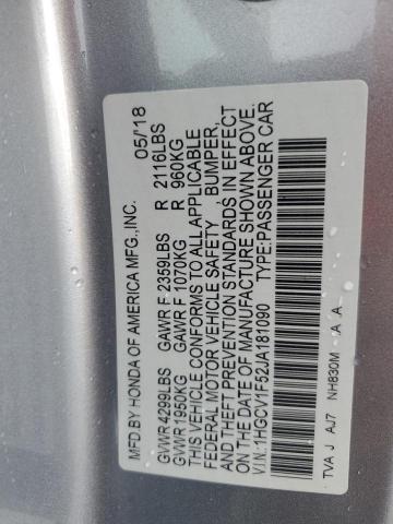 1HGCV1F52JA181090 - 2018 HONDA ACCORD EXL Күміс фото 12