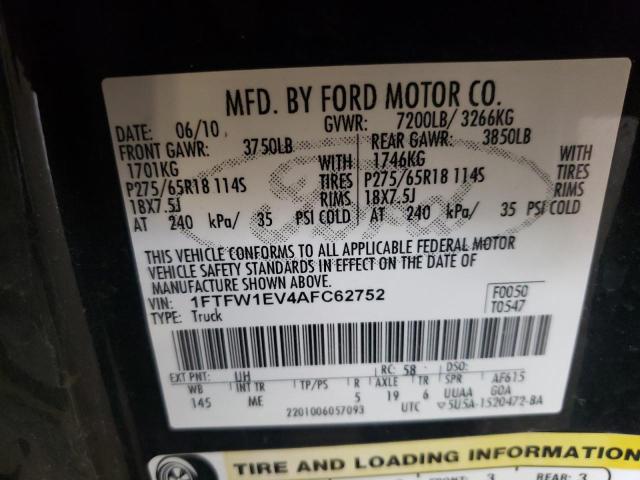 1FTFW1EV4AFC62752 - 2010 FORD F150 SUPERCREW BLACK photo 12