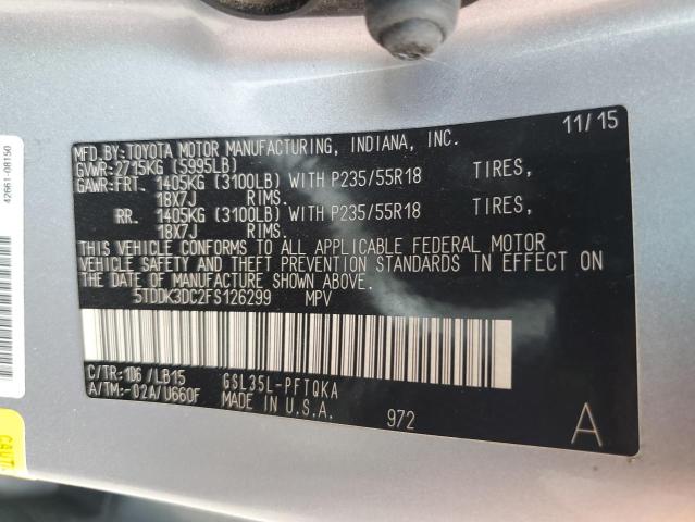 5TDDK3DC2FS126299 - 2015 TOYOTA SIENNA XLE 银色 照片 13