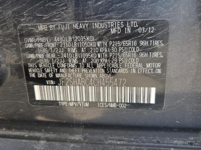 JF2SHABC4CH455472 - 2012 SUBARU FORESTER 2.5X Grafitowy zdjęcie 14