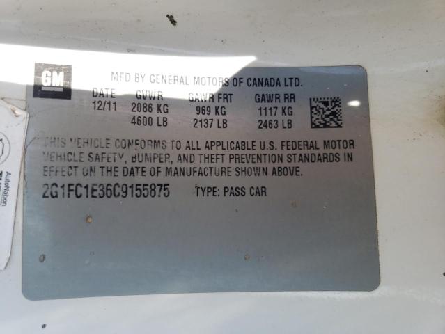 2G1FC1E36C9155875 - 2012 CHEVROLET CAMARO LT WHITE photo 12