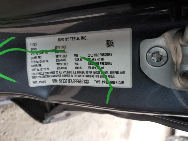 5YJ3E1EA3PF686133 - 2023 TESLA MODEL 3 Boz foto 12