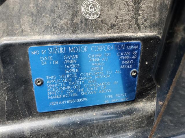 JS2YA411085100599 - 2008 SUZUKI SX4 BLACK photo 12