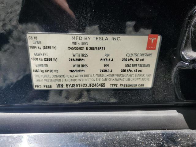 5YJSA1E2XJF246465 - 2018 TESLA MODEL S 黑色 照片 12