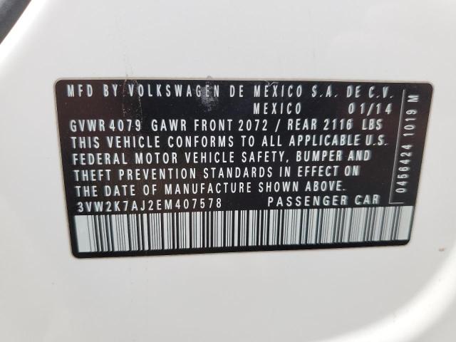 3VW2K7AJ2EM407578 - 2014 VOLKSWAGEN JETTA BASE 白色 照片 12