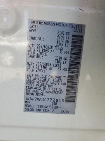 5N1AT2MV0JC772815 - 2018 NISSAN ROGUE S WHITE photo 13