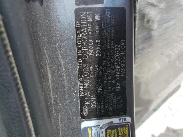 KNAFX4A81F5270722 - 2015 KIA FORTE EX GRAY photo 12