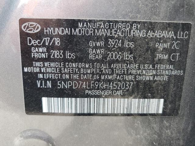 5NPD74LF9KH452037 - 2019 HYUNDAI ELANTRA SE GRAY photo 12