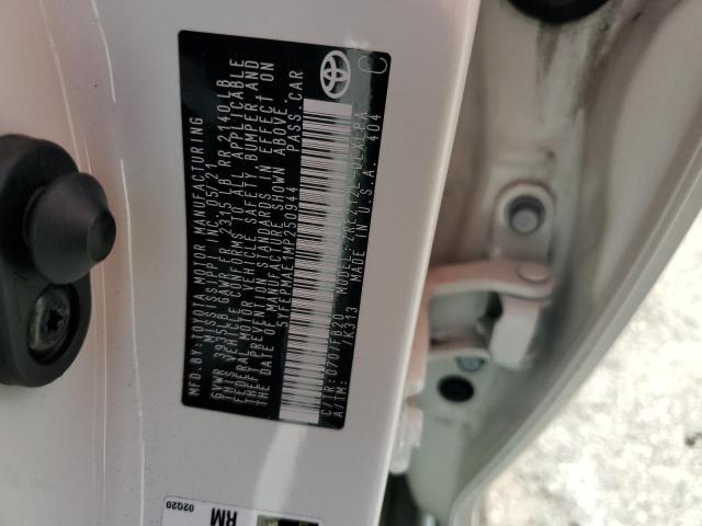 5YFEPMAE1MP250944 - 2021 TOYOTA COROLLA LE WHITE photo 12