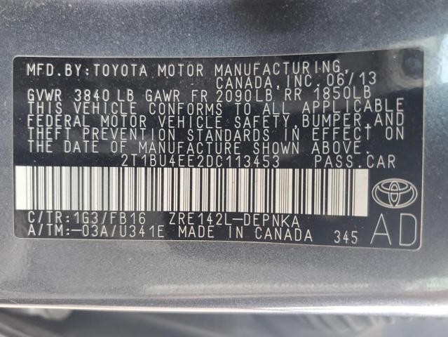 2T1BU4EE2DC113453 - 2013 TOYOTA COROLLA BASE Сұр фото 12